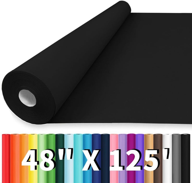 Vanhench 48"x1500"(125') Black Wrapping Paper, Birthday Wrapping Paper, Solid Color Art Kraft Craft Paper for Gift Wrapping, Birthday, Bouquet Flower Crafts Packing Poster Bulletin Board Paper - Image 1